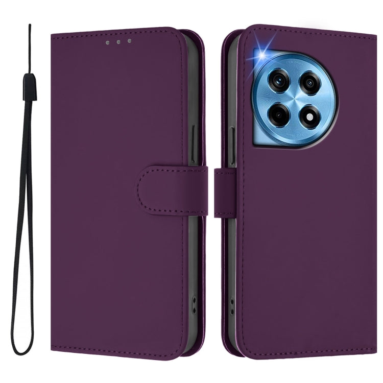 Funda de Cuero con Cordón para OnePlus 12R 5G con Tacto de Piel (Violeta)