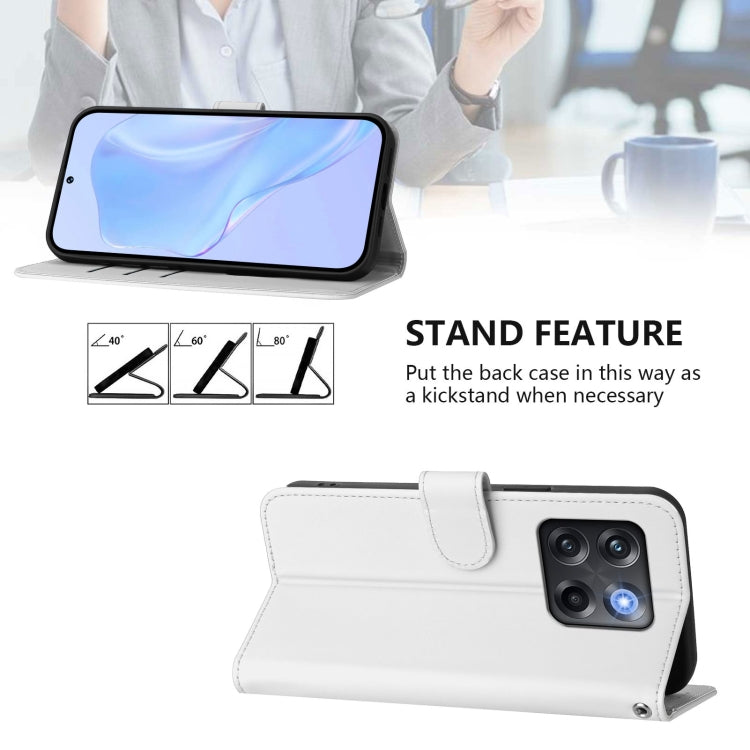 Funda de Cuero para OnePlus Ace Pro 5G con Textura de Piel y Cordón (Blanco)