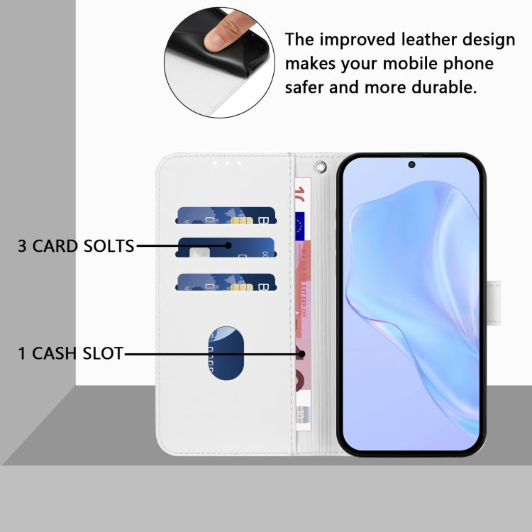 Funda de Cuero para OnePlus Ace Pro 5G con Textura de Piel y Cordón (Blanco)