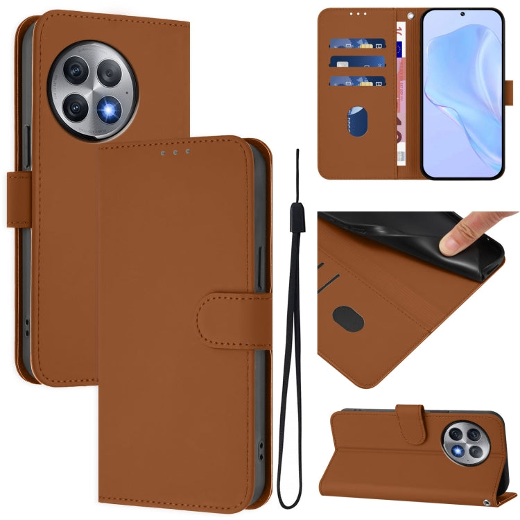 Funda de Cuero para OnePlus Ace 2 Pro 5G con Textura de Piel y Cordón (Marrón)