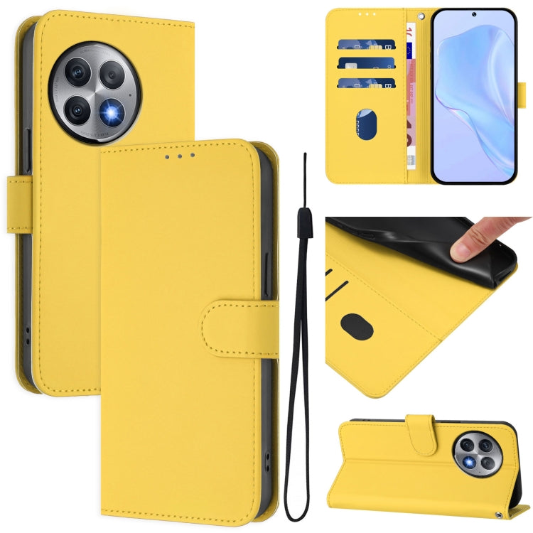 Funda de Cuero Textura Piel para OnePlus Ace 2 Pro 5G con Cordón (Amarillo Limón)