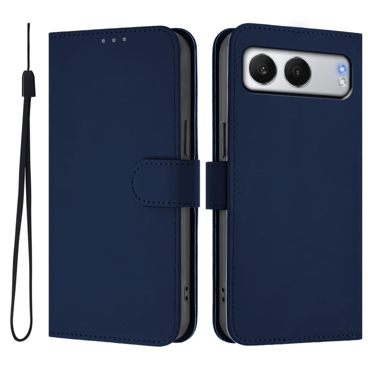Funda de Cuero Textura Piel para OnePlus Nord 4 5G con Cordón (Azul Marino)