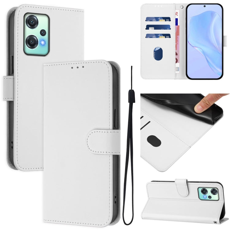 Funda de Cuero con Cordón para OnePlus Nord Ce 2 Lite 5G (Blanco)