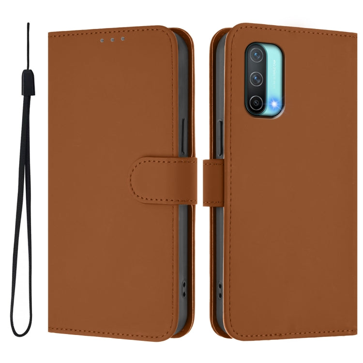 Funda de Cuero para OnePlus Nord Ce 5G con Textura de Piel y Cordón (Marrón)
