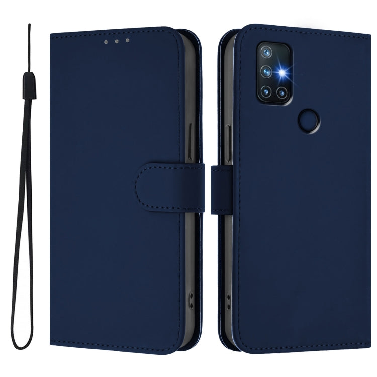 Funda de Cuero con Textura para OnePlus Nord N10 5G con Cordón (Azul Marino)