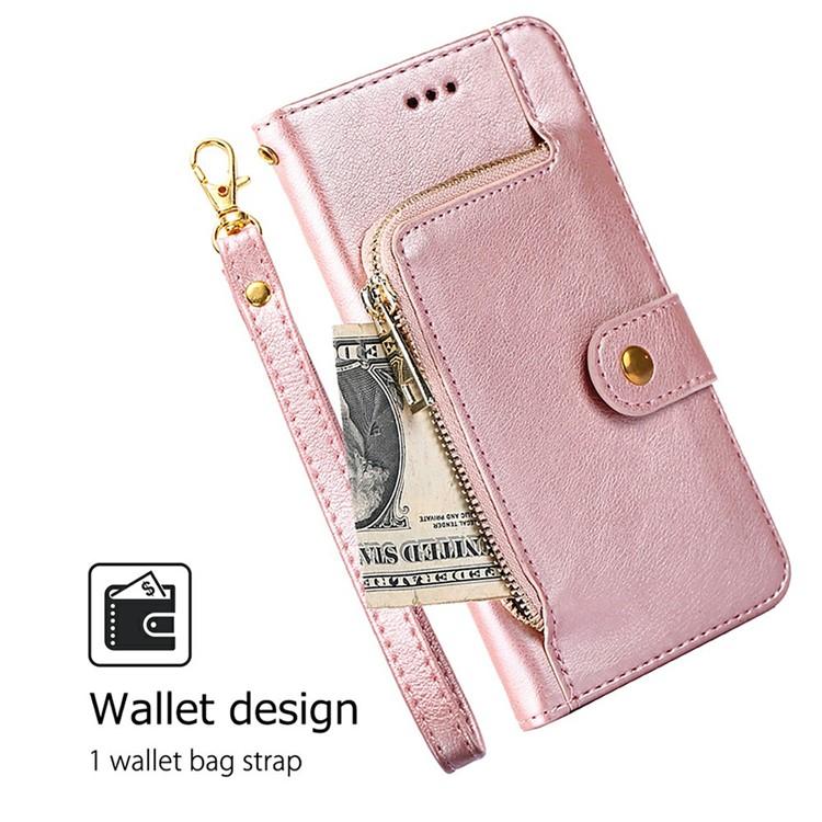Funda de cuero con cremallera para Samsung Galaxy Xcover 7 Pro 5G (oro rosa)
