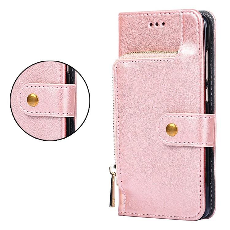 Funda de cuero con cremallera para Samsung Galaxy Xcover 7 Pro 5G (oro rosa)