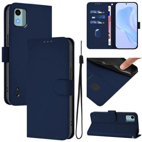 Funda de Piel Sintética con Cordón para Nokia C12 (Azul Marino)