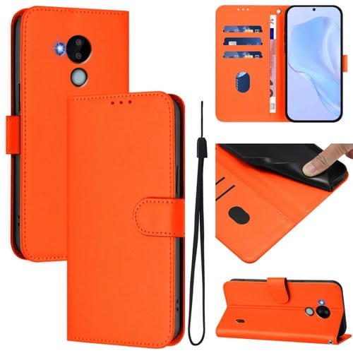 Funda de Piel para Nokia C30 con Tacto Suave y Cordón (Naranja)