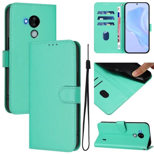 Funda de Piel con Cordón para Nokia C30 (Verde) Color Liso y Tacto Agradable