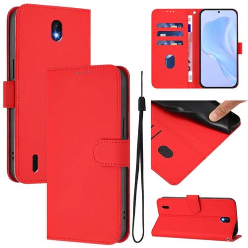 Funda de Cuero con Cordón para Nokia C01 Plus y C1 2Nd Edition (Rojo)