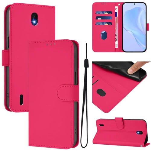 Funda de Piel Sintética con Cordón para Nokia C01 Plus/C1 2.ª Edición (Rosa y Rojo)