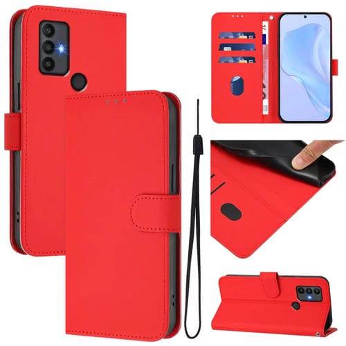 Funda de Piel con Cordón para TCL 30 Se con Tacto de Piel (Rojo)