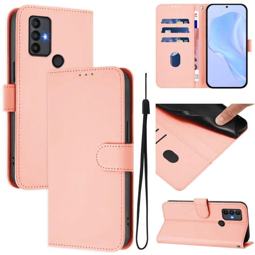 Funda de Piel con Cordón para Teléfono TCL 30 Se con Tacto de Piel (Rosa)
