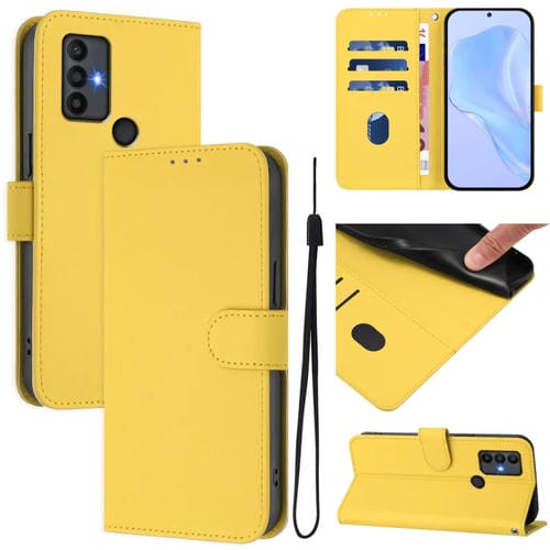 Funda de Piel Sintética con Cordón para Teléfono TCL 30 Se (Amarillo Limón)