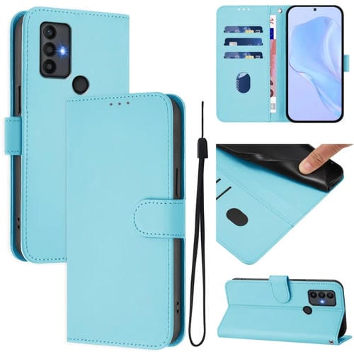 Funda Piel para TCL 30 Se con Cordón Tacto Suave (Azul Cielo)