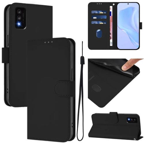 Funda de Piel Sintética con Cordón para Teléfono TCL 30T (Negro)