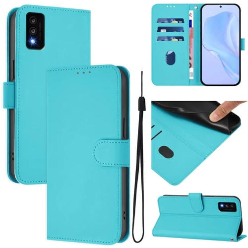 Funda de Piel Sintética con Cordón para Teléfono TCL 30T (Azul Lago)