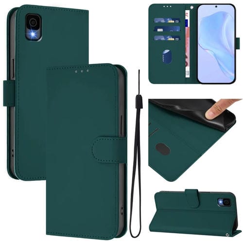 Funda de Piel Sintética con Cordón para Teléfono TCL 30Z T602Dl (Verde Oscuro)