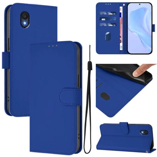 Funda de Piel con Cordón para Teléfono TCL 201 Skin Feel (Azul Oscuro)