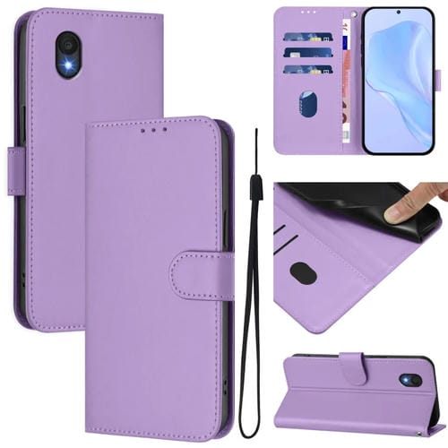 Funda de Piel con Cordón para Teléfono TCL 201 con Tacto de Piel (Morado Lavanda)