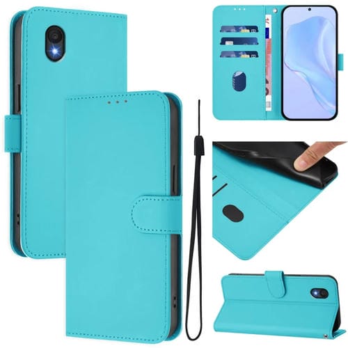 Funda de Piel con Cordón para Teléfono TCL 201 con Tacto de Piel (Azul Lago)