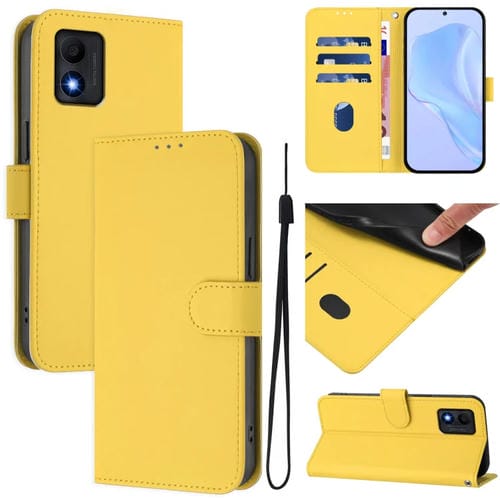 Funda de Piel Sintética con Cordón para Teléfono TCL 303 (Amarillo Limón)
