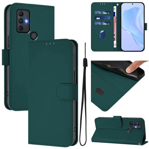 Funda de Piel Sintética con Cordón para Teléfono TCL 305/306/30 Se Al02 (Verde Oscuro)