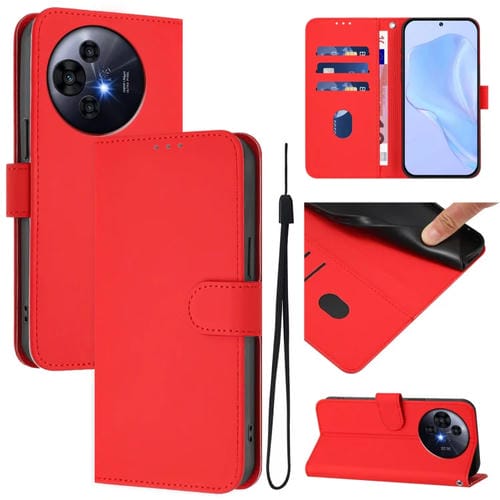 Funda de Cuero Nxtpaper para TCL 50 Pro con Textura de Piel y Cordón (Rojo)