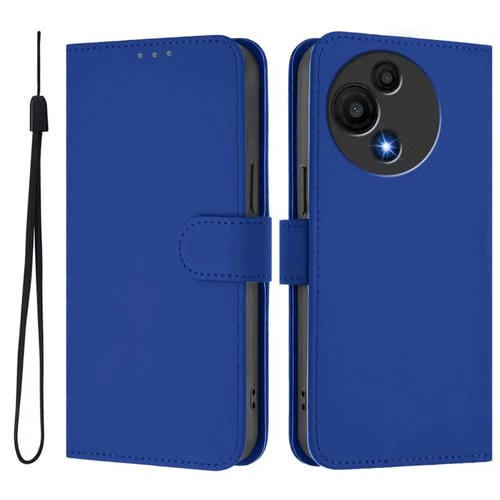 Funda de cuero con textura de piel y cordón para TCL 605/60 SE (azul oscuro)