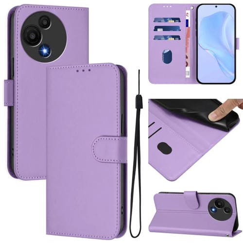 Funda de piel con textura de color liso y cordón para TCL 605/60 SE (morado lavanda)