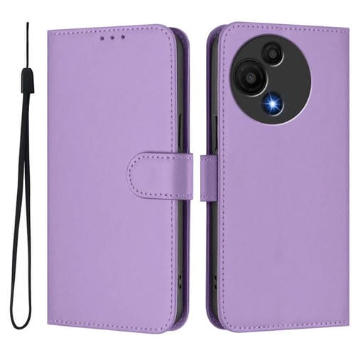 Funda de piel con textura de color liso y cordón para TCL 605/60 SE (morado lavanda)