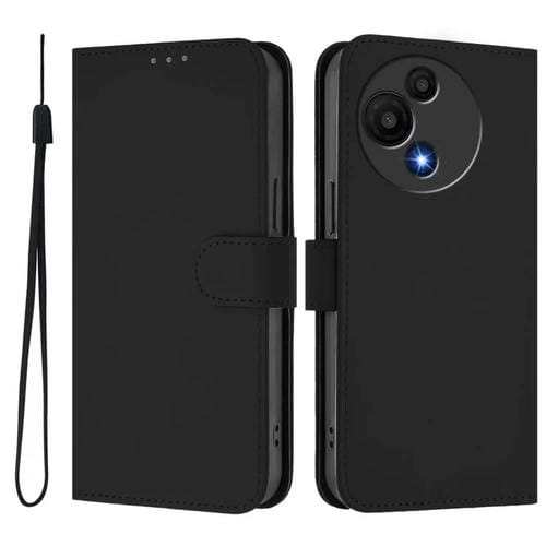 Funda de cuero con textura de piel y cordón para TCL 605/60 SE (negro)