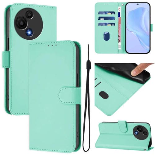 Funda de piel con textura de color liso y cordón para TCL 605/60 SE (verde menta)