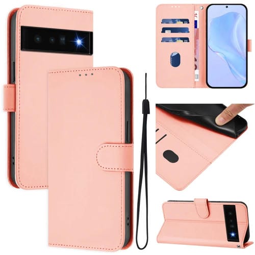 Funda de Cuero con Cordón para Google Pixel 6 Pro (Rosa) Diseño Piel Liso Tacto Agradable