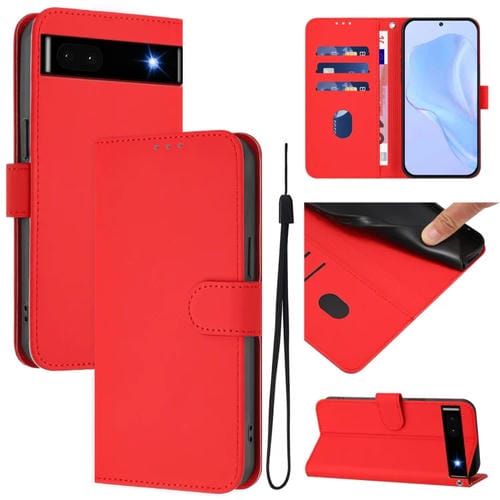 Funda de Piel para Google Pixel 6A con Cordón y Tacto Suave (Rojo)