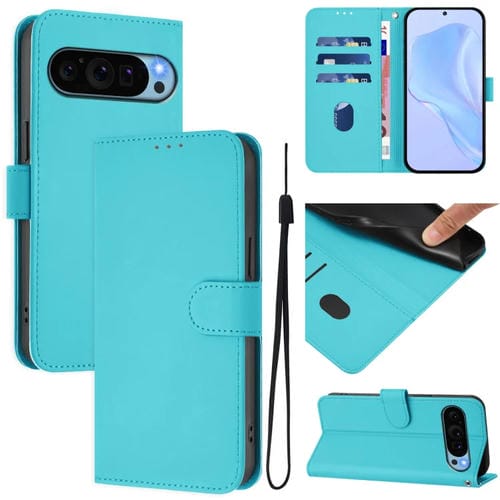 Funda de Piel Sintética con Cordón para Google Pixel 9 Pro XL (Azul Lago)