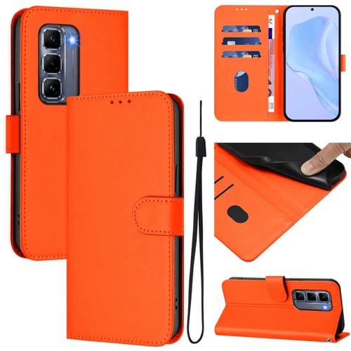 Funda de Cuero con Cordón para Infinix Hot 50 Pro+ 4G (Naranja) Tacto Suave