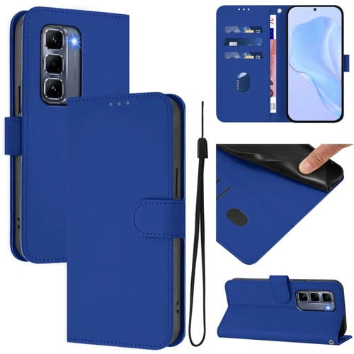 Funda de Cuero con Cordón para Teléfono Infinix Hot 50 Pro+ 4G (Azul Oscuro)
