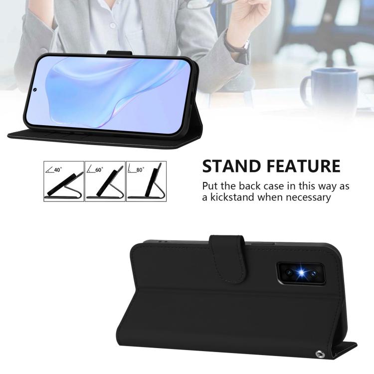 Funda de cuero con textura de piel y cordón para Infinix GT 30 Pro (negro)
