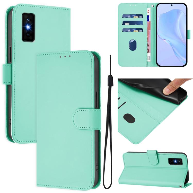 Funda de cuero con textura de piel y cordón para Infinix GT 30 Pro (verde menta)