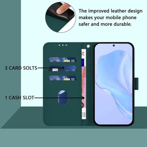Funda de cuero con textura de piel y cordón para Infinix Smart 10 4G (verde oscuro)