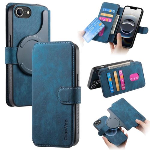 Funda para iPhone 16E Neo Magsafe Rfid Antirrobo Cuero Retro (Azul)