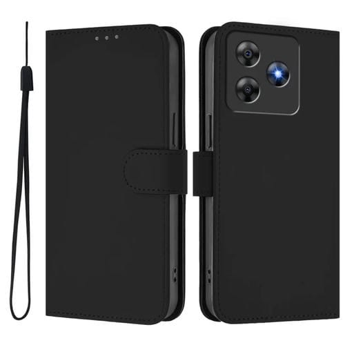 Funda de Cuero con Cordón para Teléfono BlackView Wave 8C con Tacto de Piel (Negro)