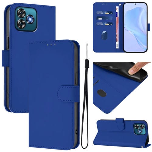 Funda de Piel Sintética con Cordón para Teléfono Oukitel C53 (Azul Oscuro)