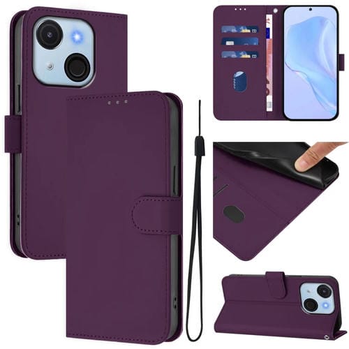 Funda de Piel Sintética con Cordón para Teléfono Itel A50C (Violeta)