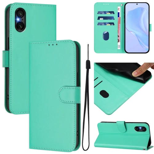 Funda de Piel Sintética con Cordón para Sony Xperia 5 Vi (2024) (Verde)