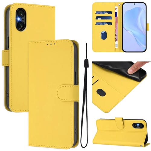 Funda de Piel Sintética con Cordón para Sony Xperia 5 Vi (2024) (Amarillo Limón)