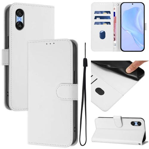 Funda de Piel Sintética con Cordón para Sony Xperia 10 Vi (2024) (Blanco)