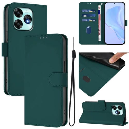 Funda de Piel Sintética con Cordón para Teléfono Umidigi A15/A15C/A15T (Verde Oscuro)